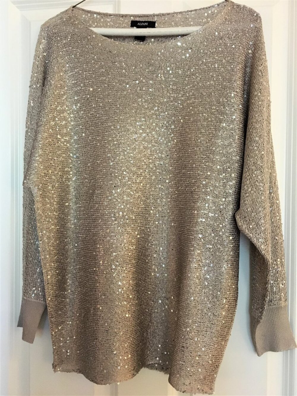 Alfani Womens Gold Sequenced Long Sleeve Sweater - Size S